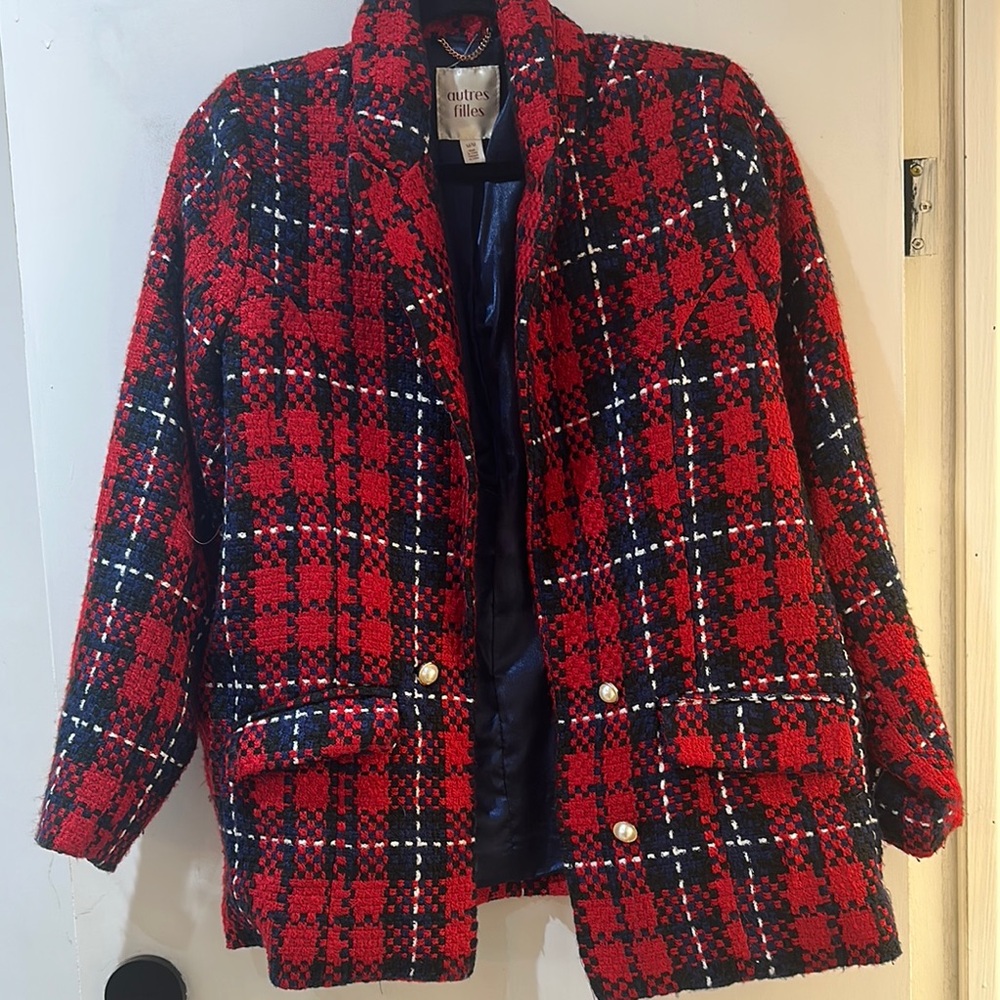 Red and Black Plaid Women's Jacket